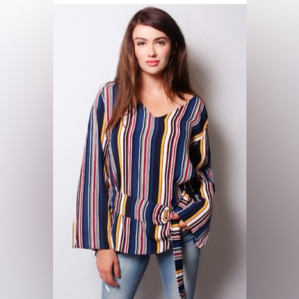 By Together Striped Belted Blouse